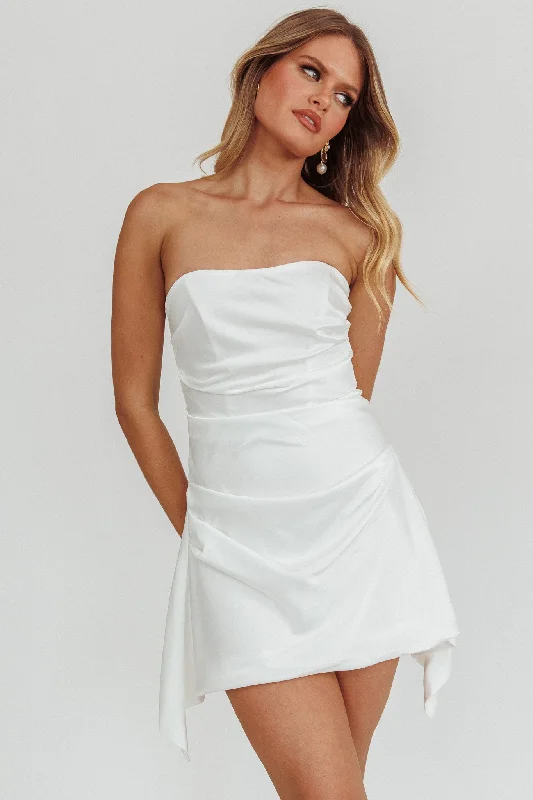 Mini dresses with V - necklines for a flattering shape Toni Strapless Ruched Mini Dress White Mini dresses with V - necklines for a flattering shape Toni Strapless Ruched Mini Dress White
