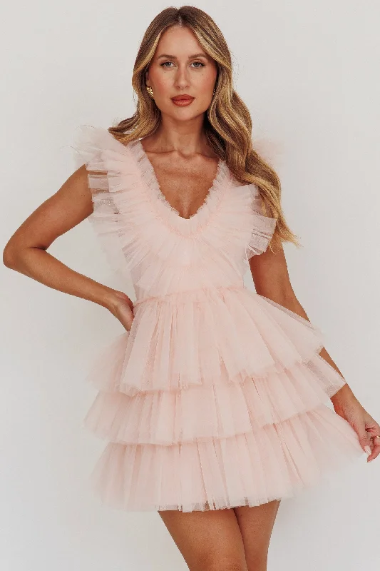 Mini dresses with tassel accents for a fun touch Froufrou Layered Tulle Mini Dress Blush Mini dresses with tassel accents for a fun touch Froufrou Layered Tulle Mini Dress Blush