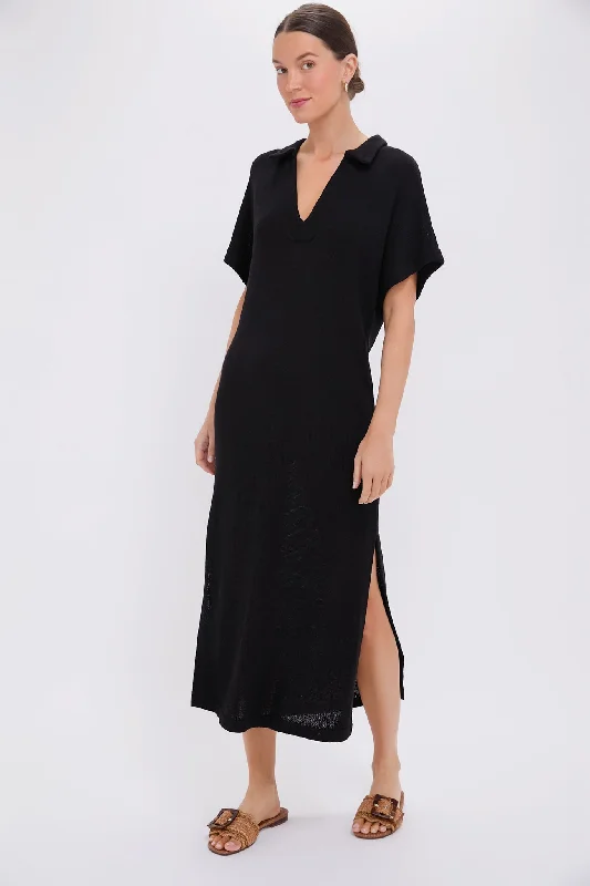 Midi dresses with abstract art prints for an artistic statement Black Knit Maren Polo Dress Midi dresses with abstract art prints for an artistic statement Black Knit Maren Polo Dress