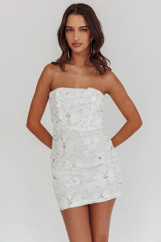 Mini dresses with wrap - around styles Paulinna Strapless Tied Back Mini Dress Embellished White Mini dresses with wrap - around styles Paulinna Strapless Tied Back Mini Dress Embellished White