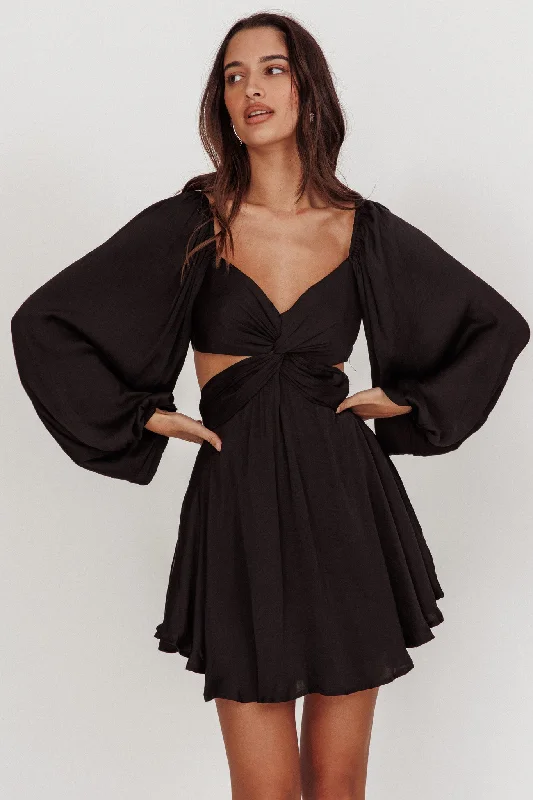 Mini dresses with off - the - shoulder styles Miraya Balloon Sleeve Twist Mini Dress Black Mini dresses with off - the - shoulder styles Miraya Balloon Sleeve Twist Mini Dress Black