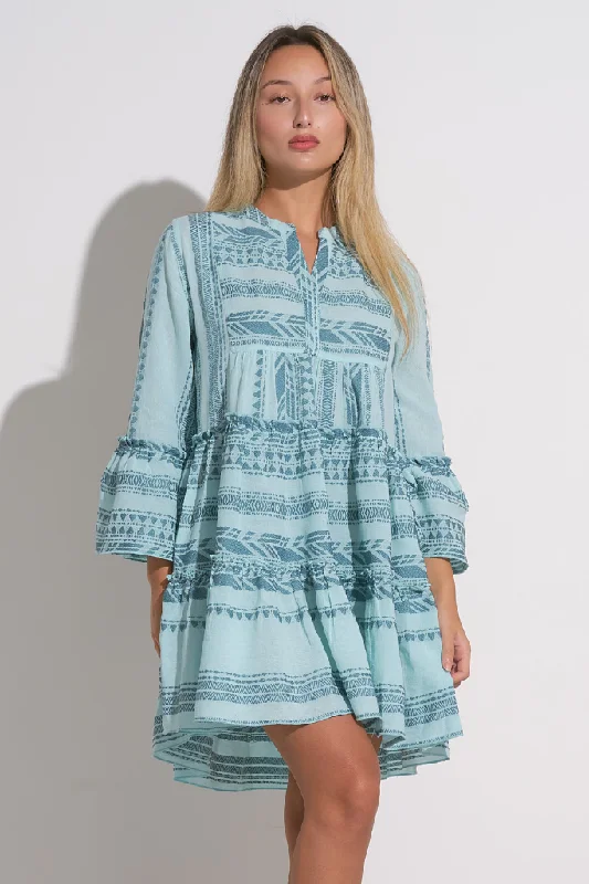 Floral print mini dresses for summer parties Mika Linen Aztec Mini Dress in Blue Multi Floral print mini dresses for summer parties Mika Linen Aztec Mini Dress in Blue Multi