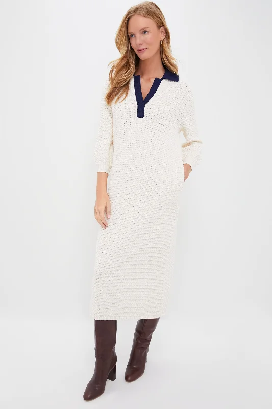 Maxi - inspired midi dresses with flowing fabrics for a beachy vibe Ivory and Navy Altea Dress Maxi - inspired midi dresses with flowing fabrics for a beachy vibe Ivory and Navy Altea Dress