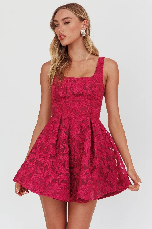 Denim mini dresses with distressed details Miley Embroidered A-Line Mini Dress Fuchsia Denim mini dresses with distressed details Miley Embroidered A-Line Mini Dress Fuchsia