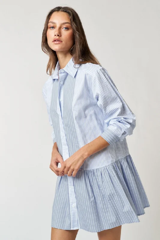 Mini dresses with pom - pom trims for a playful feel Lea Stripe Shirt Dress
