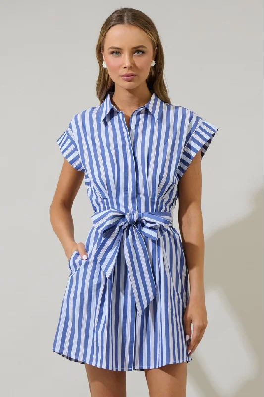 Mini dresses with pom - pom trims for a playful feel Samera Button Down Mini Dress