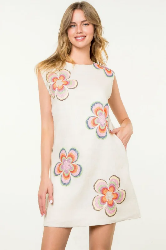 Plaid mini dresses for fall fashion Ava Linen Embroidred Flower Mini Dress
