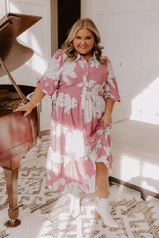 Midi dresses with metallic threads for a glamorous evening event Bistro Bound Floral Midi Dress in Blush Curves Midi dresses with metallic threads for a glamorous evening event Bistro Bound Floral Midi Dress in Blush Curves