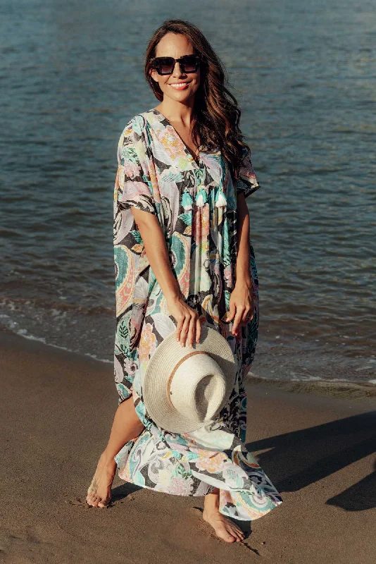 Midi dresses with abstract art prints for an artistic statement Isla Black Paisley Cotton Kaftan Midi dresses with abstract art prints for an artistic statement Isla Black Paisley Cotton Kaftan