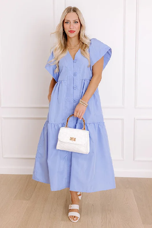 Midi dresses with cold - shoulder cutouts for a trendy style Subtle Charm Button Down Midi Dress in Light Periwinkle Midi dresses with cold - shoulder cutouts for a trendy style Subtle Charm Button Down Midi Dress in Light Periwinkle