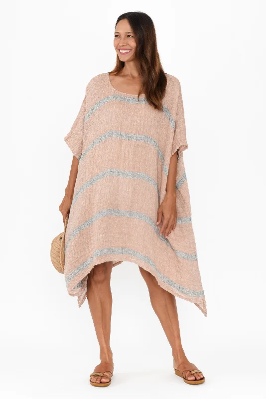 Midi dresses with empire waists for a flattering maternity option Belize Pink Stripe Linen Kaftan Midi dresses with empire waists for a flattering maternity option Belize Pink Stripe Linen Kaftan