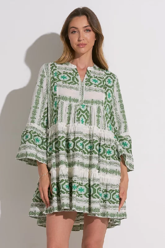 Mini dresses with tassel accents for a fun touch Mika Linen Aztec Mini Dress in Green Multi Mini dresses with tassel accents for a fun touch Mika Linen Aztec Mini Dress in Green Multi