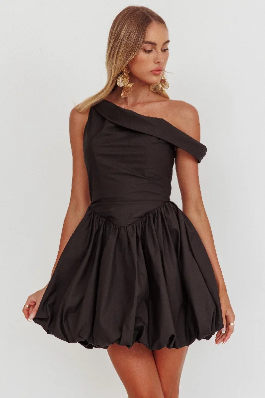 Metallic mini dresses for a glamorous event Celinda Asymmetric Neckline Balloon Mini Dress Black Metallic mini dresses for a glamorous event Celinda Asymmetric Neckline Balloon Mini Dress Black