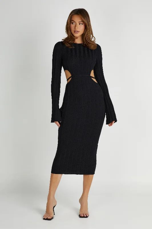 Midi dresses with V - necklines for a flattering and elongating effect Elodie Knit Midi Dress - Black Midi dresses with V - necklines for a flattering and elongating effect Elodie Knit Midi Dress - Black