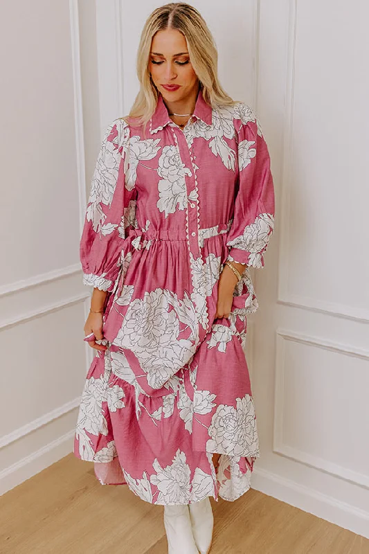 Midi dresses with side slits for a sexy and elegant appearance Bistro Bound Floral Midi Dress in Blush Midi dresses with side slits for a sexy and elegant appearance Bistro Bound Floral Midi Dress in Blush