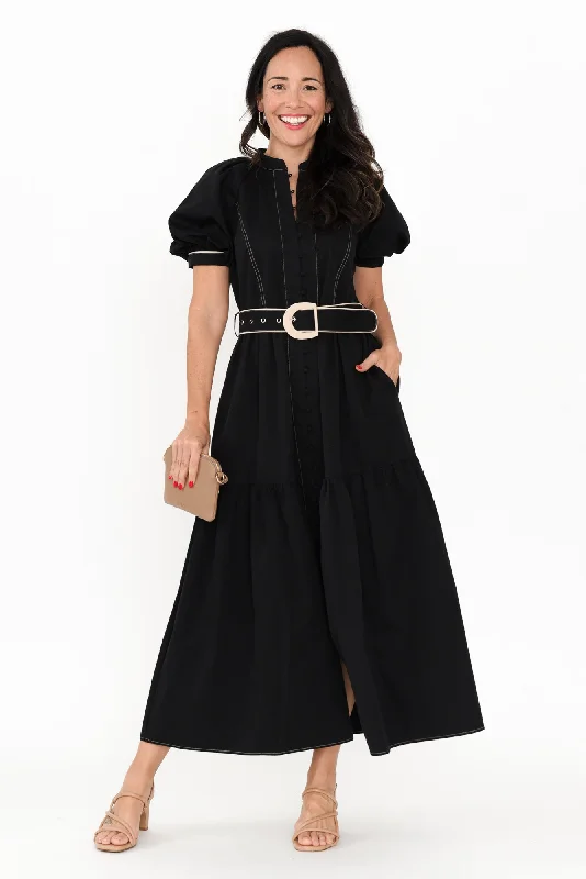 Midi dresses with ruffled hems for a romantic date night Amour Black Cotton Belted Dress Midi dresses with ruffled hems for a romantic date night Amour Black Cotton Belted Dress