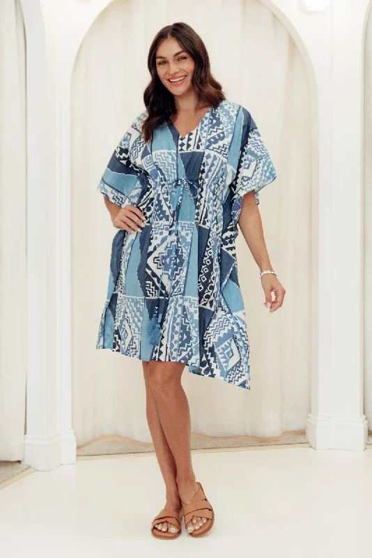 Midi dresses with bow accents for a sweet and charming look Isabel Blue Motif Cotton Kaftan Midi dresses with bow accents for a sweet and charming look Isabel Blue Motif Cotton Kaftan