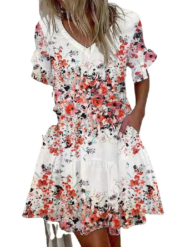 Strapless mini dresses for a beach vacation Etta Pocketed Floral Tiered Babydoll Dress Strapless mini dresses for a beach vacation Etta Pocketed Floral Tiered Babydoll Dress