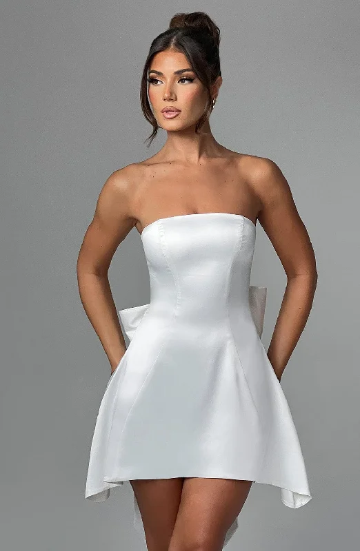 Mini dresses with patchwork designs for a unique style Freja Mini Dress - Ivory