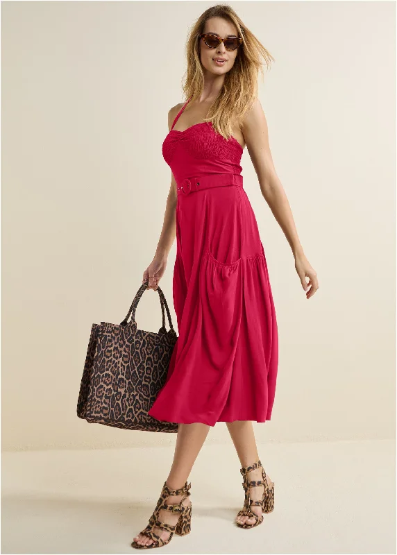 Sleeveless midi dresses with lace details for summer weddings Belted Halter Midi Dress - Red Sleeveless midi dresses with lace details for summer weddings Belted Halter Midi Dress - Red