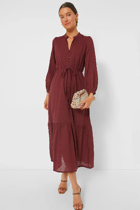 Midi dresses with metallic threads for a glamorous evening event Swiss Dots Burgundy Frances Dress 3 Midi dresses with metallic threads for a glamorous evening event Swiss Dots Burgundy Frances Dress 3