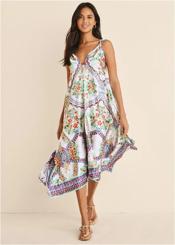 Midi dresses with metallic threads for a glamorous evening event Handkerchief Hem Midi Dress - Tropical Status Border Midi dresses with metallic threads for a glamorous evening event Handkerchief Hem Midi Dress - Tropical Status Border