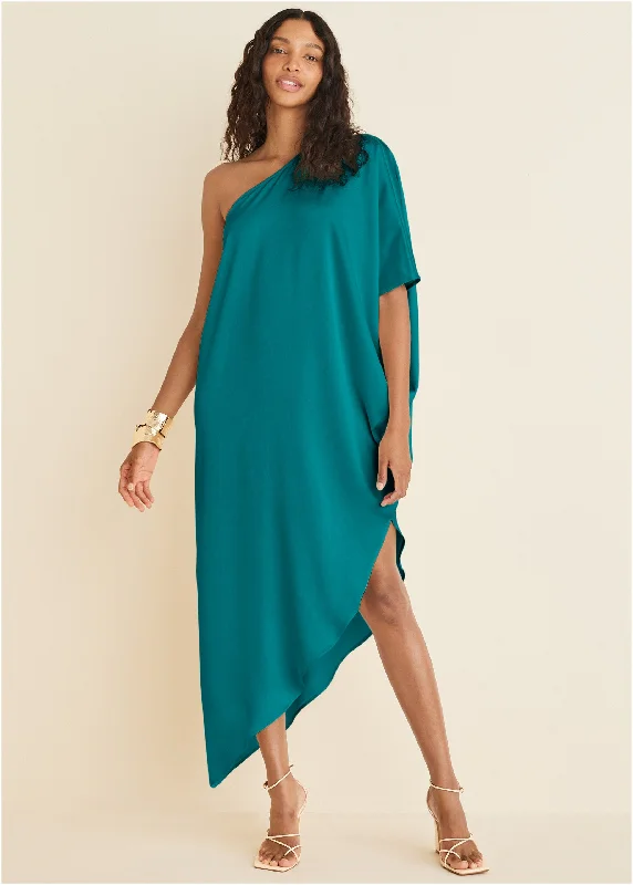 Midi dresses with puff sleeves for a vintage - inspired look One-Shoulder Kaftan Dress - Teal Midi dresses with puff sleeves for a vintage - inspired look One-Shoulder Kaftan Dress - Teal