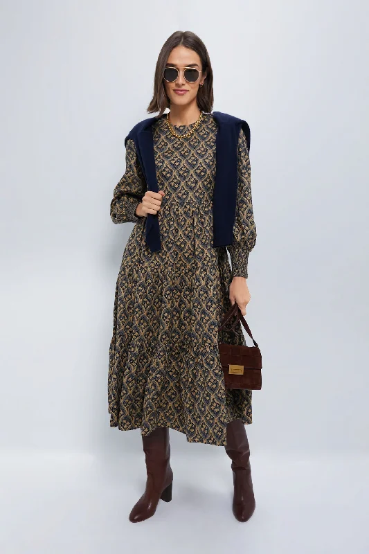 Wrap - style midi dresses in silk for a sophisticated office look Navy & Tan Floral Anja Midi Dress Wrap - style midi dresses in silk for a sophisticated office look Navy & Tan Floral Anja Midi Dress