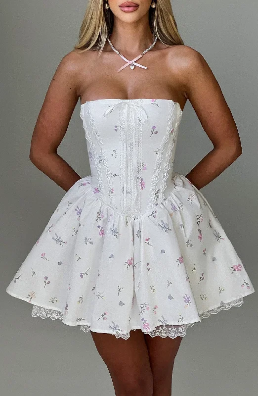 Mini dresses with ribbed textures for a unique appearance Evie Mini Dress - White Multi Floral Print Mini dresses with ribbed textures for a unique appearance Evie Mini Dress - White Multi Floral Print