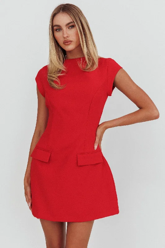 Mini dresses with geometric prints for a modern aesthetic Aristos Cap Sleeve Mini Dress Red Mini dresses with geometric prints for a modern aesthetic Aristos Cap Sleeve Mini Dress Red