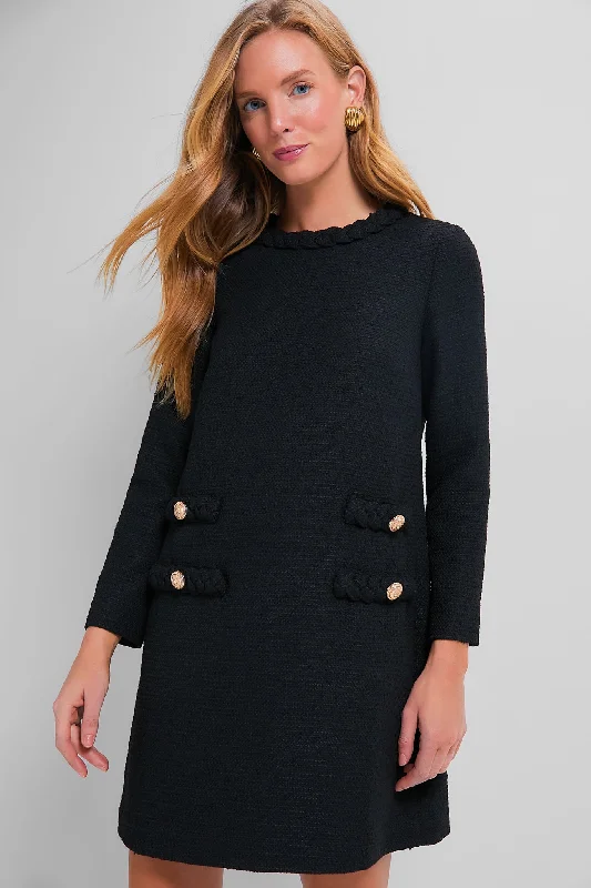 Midi dresses with denim fabric for a casual yet stylish day out Black Tweed Long Sleeve Jackie Dress
