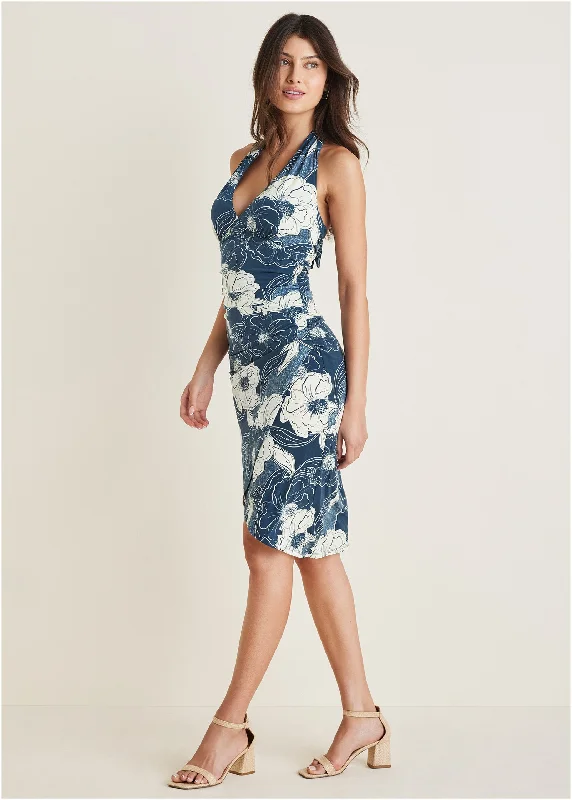 Midi dresses with polka dot prints for a playful summer outfit Halter Wrap Dress - Happy Poppy Blue Midi dresses with polka dot prints for a playful summer outfit Halter Wrap Dress - Happy Poppy Blue