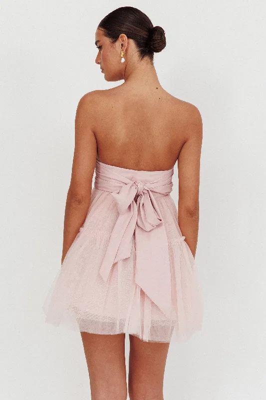 Velvet mini dresses for autumn weddings Dreamscape Strapless Tulle Mini Dress Blush