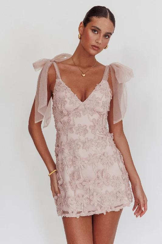 Mini dresses with spaghetti straps for a delicate look Mykonos Morning Tied Shoulder Embellished Mini Dress Blush Mini dresses with spaghetti straps for a delicate look Mykonos Morning Tied Shoulder Embellished Mini Dress Blush