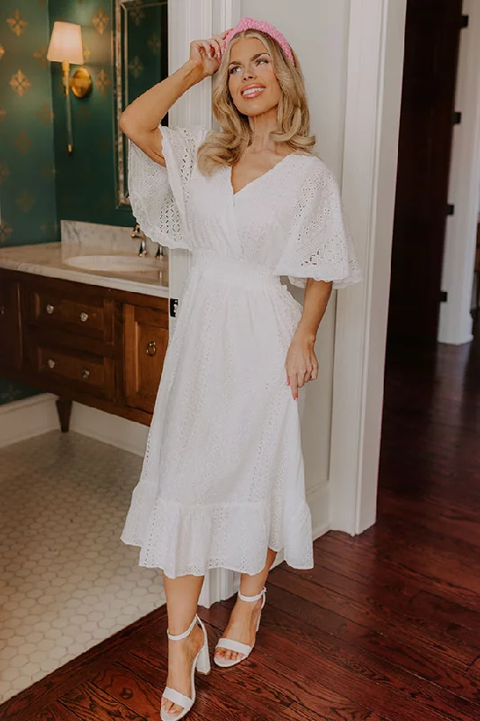 Midi dresses with button - front designs for a classic touch Romantic Bliss Eyelet Midi Dress Midi dresses with button - front designs for a classic touch Romantic Bliss Eyelet Midi Dress