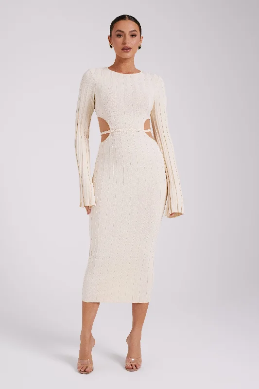 Midi dresses with button - front designs for a classic touch Elodie Knit Midi Dress - Cream Midi dresses with button - front designs for a classic touch Elodie Knit Midi Dress - Cream