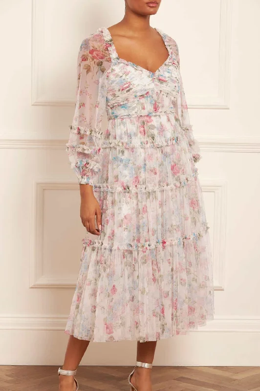 Midi dresses with ruched sleeves for a more fitted and stylish arm look Floral Fantasy Ballerina Dress Midi dresses with ruched sleeves for a more fitted and stylish arm look Floral Fantasy Ballerina Dress