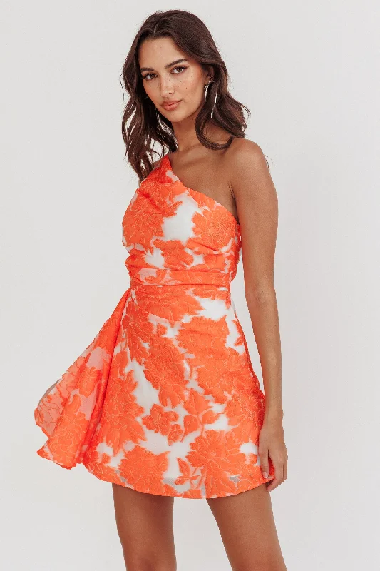 Floral print mini dresses for summer parties Inner Power One-Shoulder Mini Dress Orange Floral print mini dresses for summer parties Inner Power One-Shoulder Mini Dress Orange