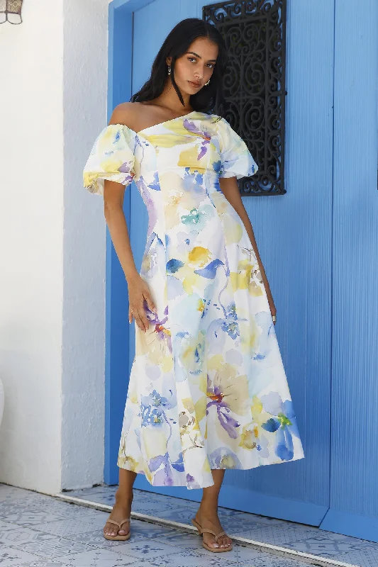 Midi dresses with ruffled hems for a romantic date night Silent Lullabies One Shoulder Midi Dress Print Midi dresses with ruffled hems for a romantic date night Silent Lullabies One Shoulder Midi Dress Print