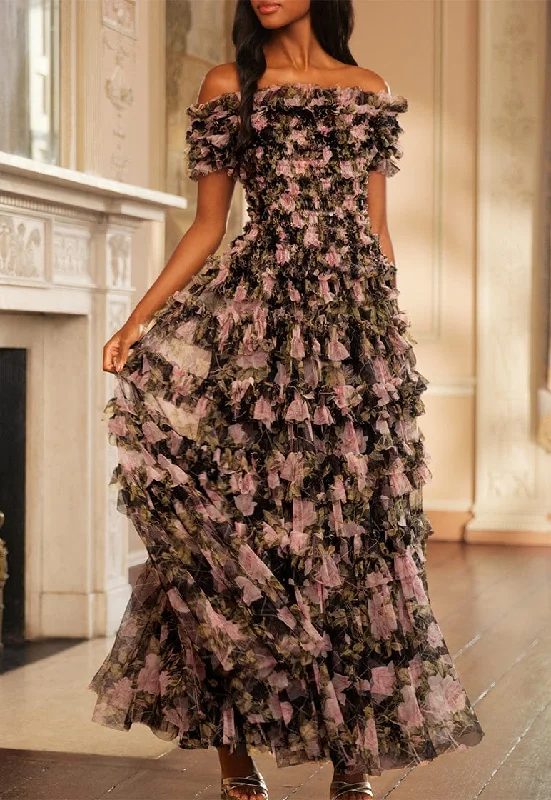 Midi dresses with belted waists to accentuate the figure English Rose Lisette Off Shoulder Gown Midi dresses with belted waists to accentuate the figure English Rose Lisette Off Shoulder Gown
