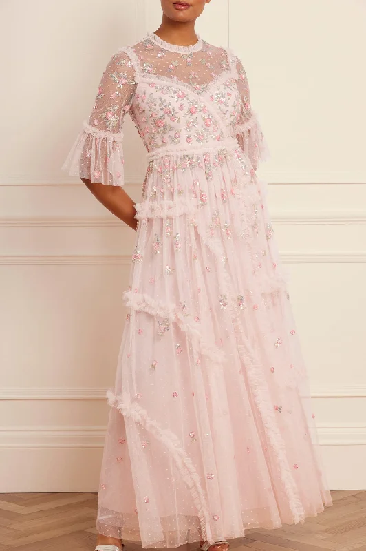 Midi dresses with gathered skirts for a full and flowing silhouette Shimmer Ditsy Long Sleeve Gown Midi dresses with gathered skirts for a full and flowing silhouette Shimmer Ditsy Long Sleeve Gown