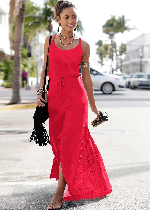 Midi dresses with side slits for a sexy and elegant appearance High Low Tank Dress - Red Midi dresses with side slits for a sexy and elegant appearance High Low Tank Dress - Red