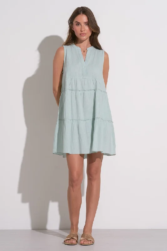 Mini dresses with V - necklines for a flattering shape Flora Linen Swing Dress in Light Teal Mini dresses with V - necklines for a flattering shape Flora Linen Swing Dress in Light Teal