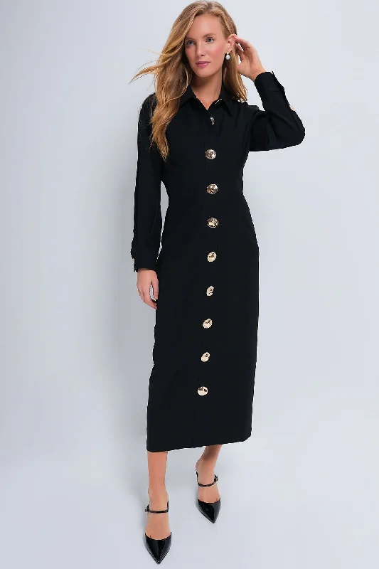 Midi dresses with cotton - blend materials for everyday comfort Black Petra Dress