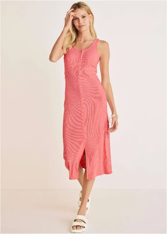 Sheath midi dresses with beaded embellishments for a formal occasion Henley Midi Dress - Coral Sheath midi dresses with beaded embellishments for a formal occasion Henley Midi Dress - Coral