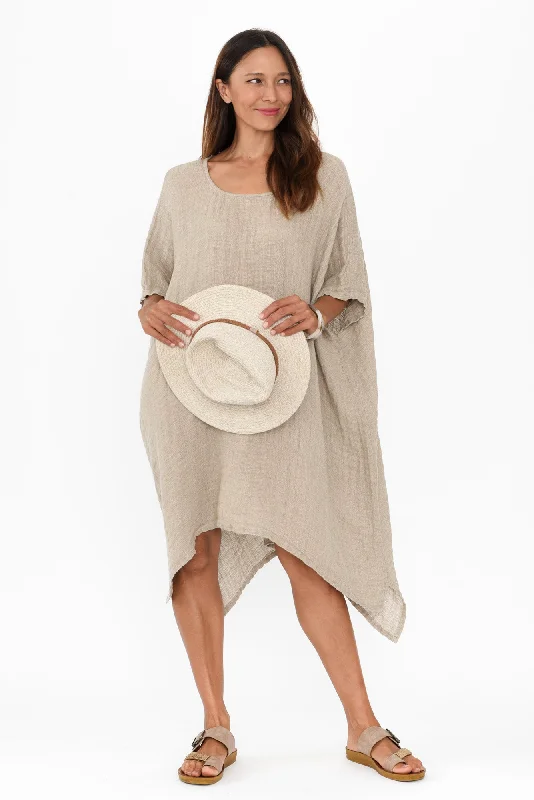 Midi dresses with printed lining for a hidden and stylish detail Belize Natural Linen Kaftan Midi dresses with printed lining for a hidden and stylish detail Belize Natural Linen Kaftan