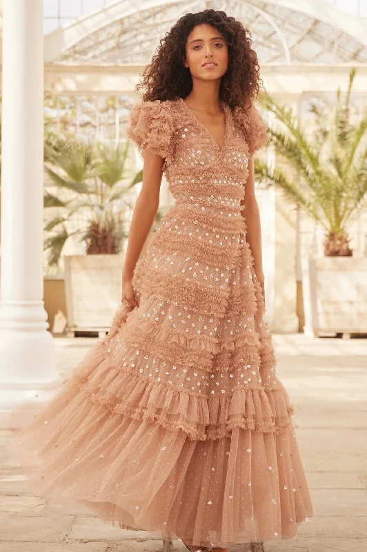 Midi dresses with ruched bodices for a feminine and fitted feel Vivian V-Neck Gown