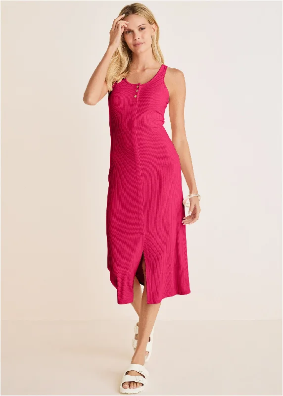Midi dresses with halter necks for a stylish and comfortable option Henley Midi Dress - Dark Pink Midi dresses with halter necks for a stylish and comfortable option Henley Midi Dress - Dark Pink