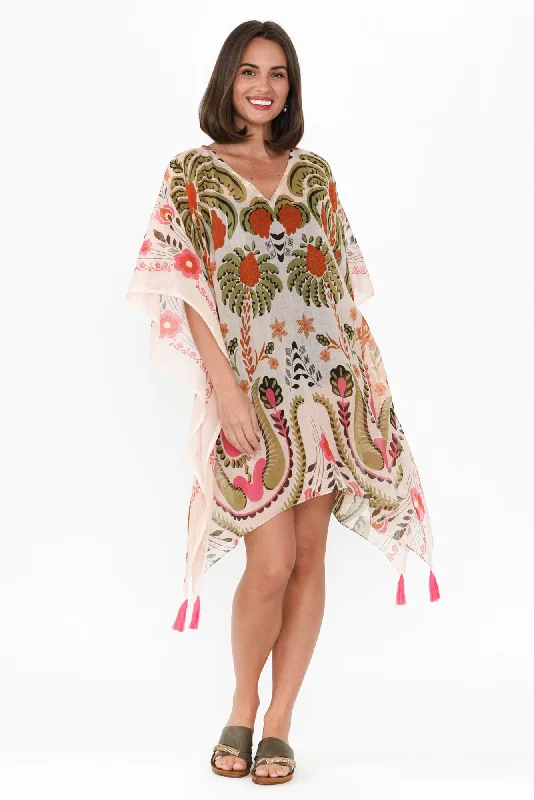 Midi dresses with off - the - shoulder necklines for a flirty look Stella Orange Palm Cotton Kaftan Midi dresses with off - the - shoulder necklines for a flirty look Stella Orange Palm Cotton Kaftan