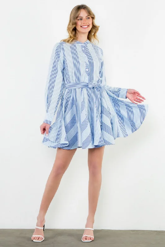 Sheer mini dresses with lace inserts Lina Stripe Long Sleeve Swing Dress